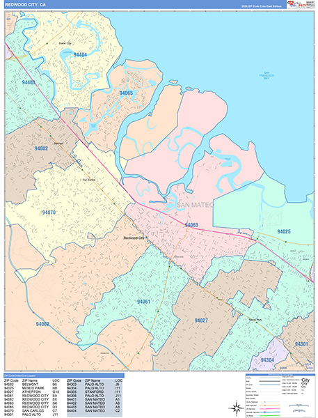 Redwood City Wall Map